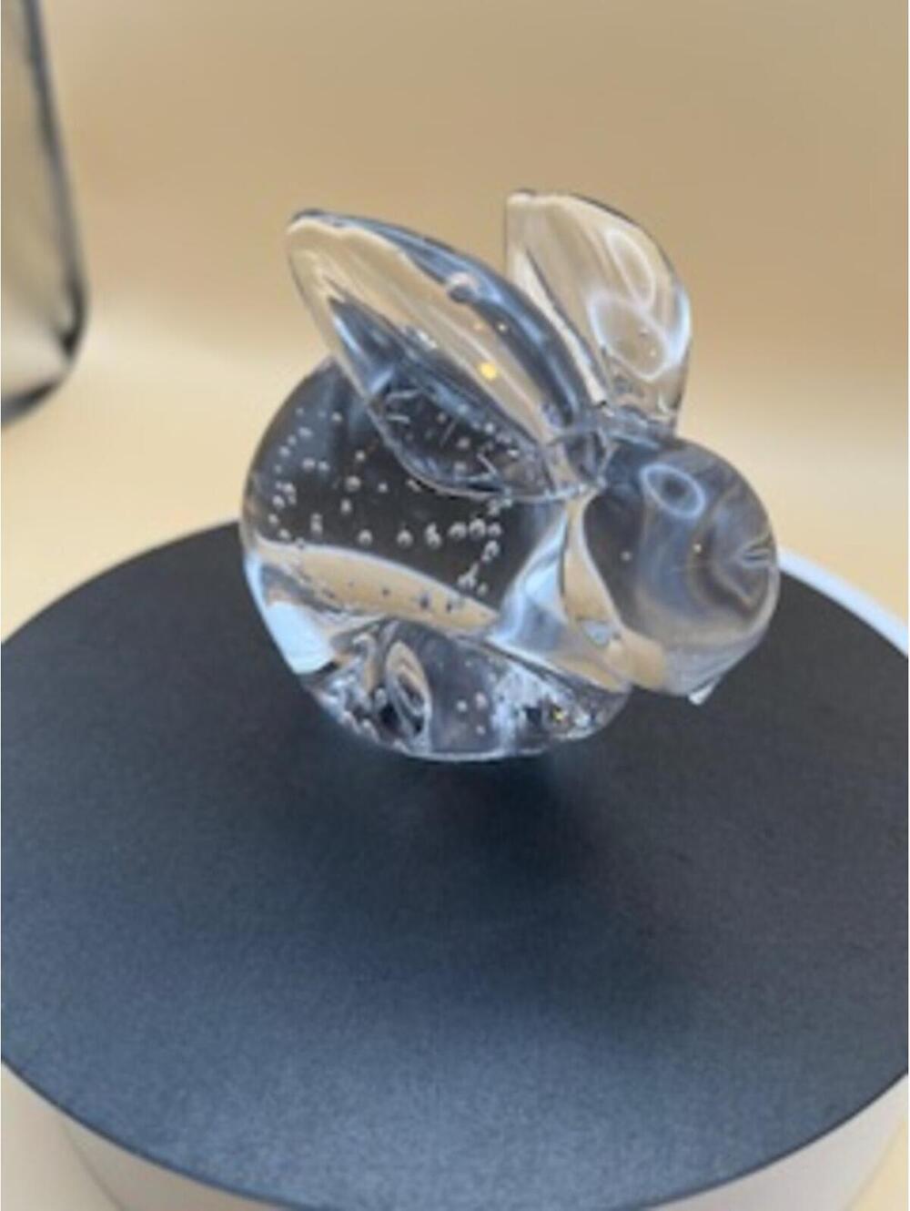 Clear Glass Bunny Figurine with Bubble Details
